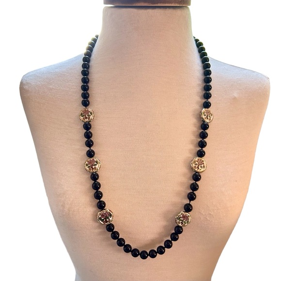 Vintage Onyx & Cloisonné Necklace | Lovely & Romantic - Picture 5 of 17